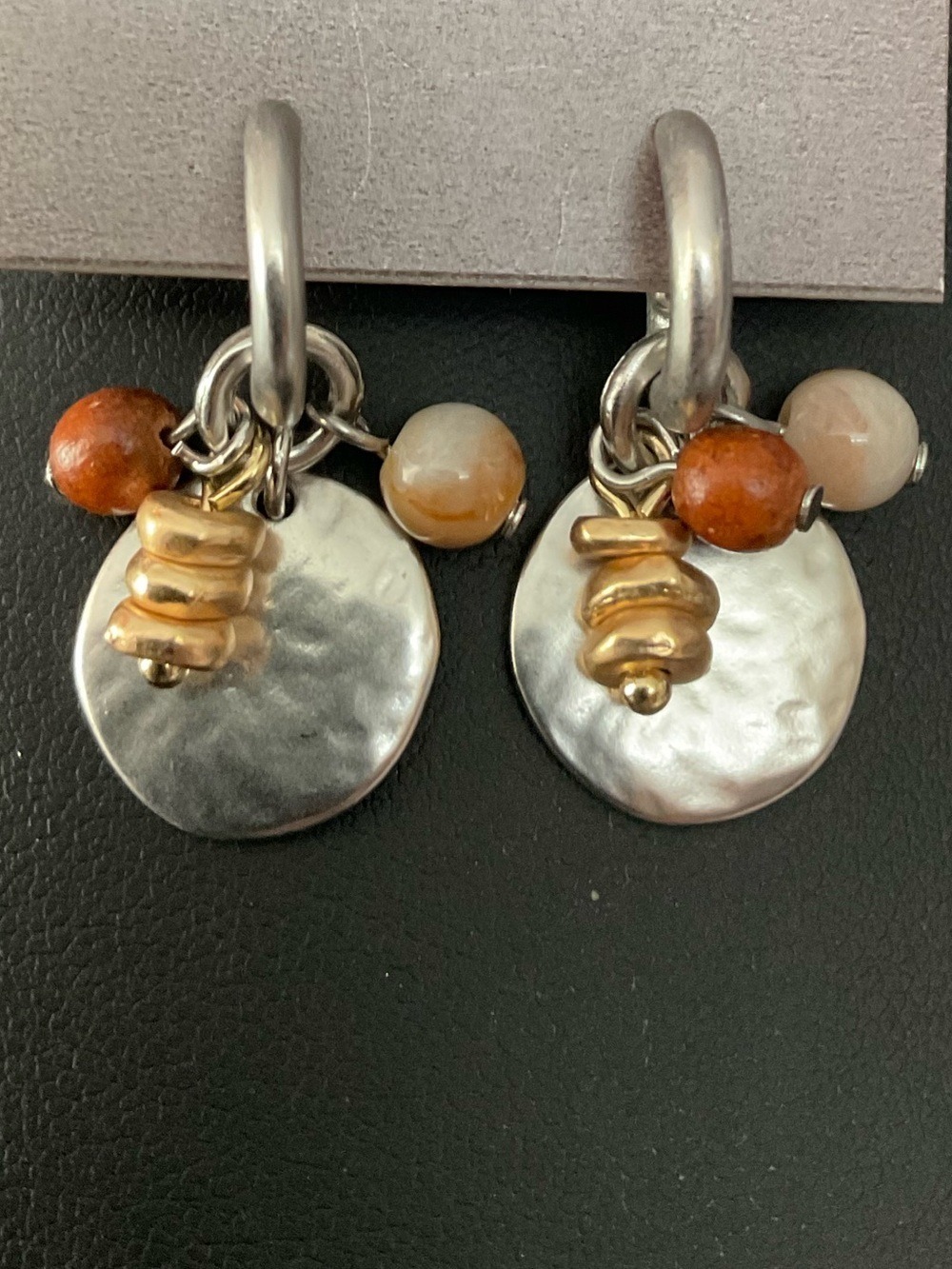 J. Jill Silver Hoop Earrings with Brown and Cream Beads 1936 - Picture 3 of 4